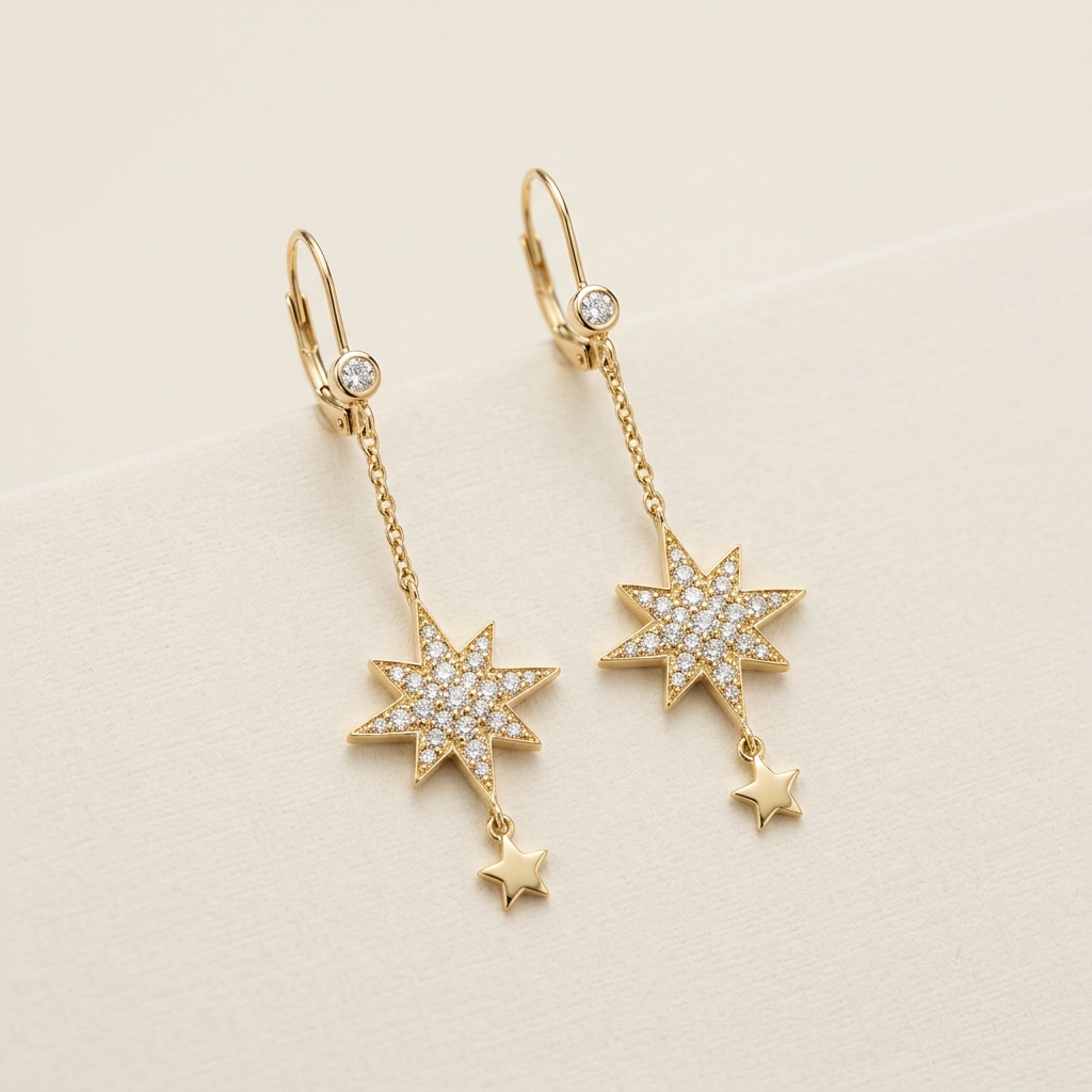 Gold Star Drop Earrings